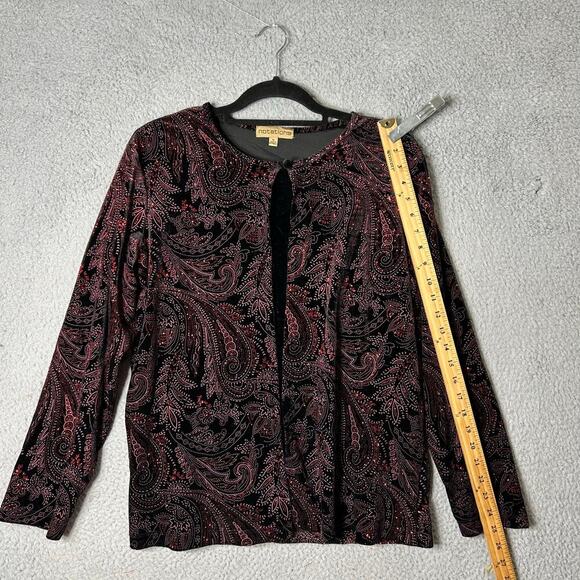 Notations Top Womens XL Black Red Sequin Long Sleeve Layered Look Floral Blouse - Picture 6 of 12